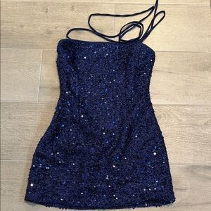Edikted Navy Blue Sequin Mini Dress